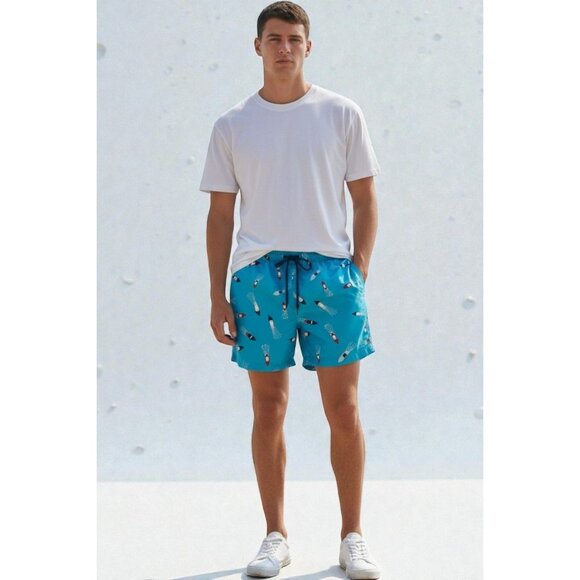 George Mens Swim Shorts Summer Speed Boat Print Blue Large (36-38) Elastic Waist - Picture 2 of 10